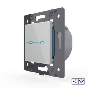 Двухклавишный проходной сенсорный выключатель Livolo Quadro с функцией радиоуправления, цвет серый (механизм)