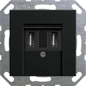 Зарядное устройство USB Gira, USB-A x 2, 3A (Чёрный матовый)