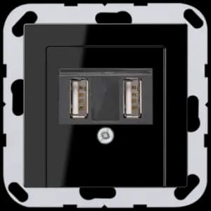 Зарядное устройство USB Jung, USB-A x 2, 2.1A, чёрная панель (Чёрный)
