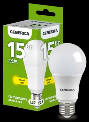 Лампа LED A60 груша 15Вт 230В 3000К E27 GENERICA