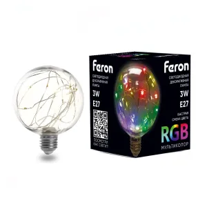 Лампа светодиодная Feron E27 3W RGB прозрачная LB-382
