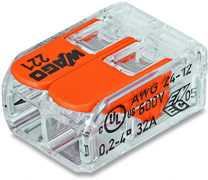 Клемма WAGO с рычагами компактная для 2-х медных проводников до 4 мм кв.