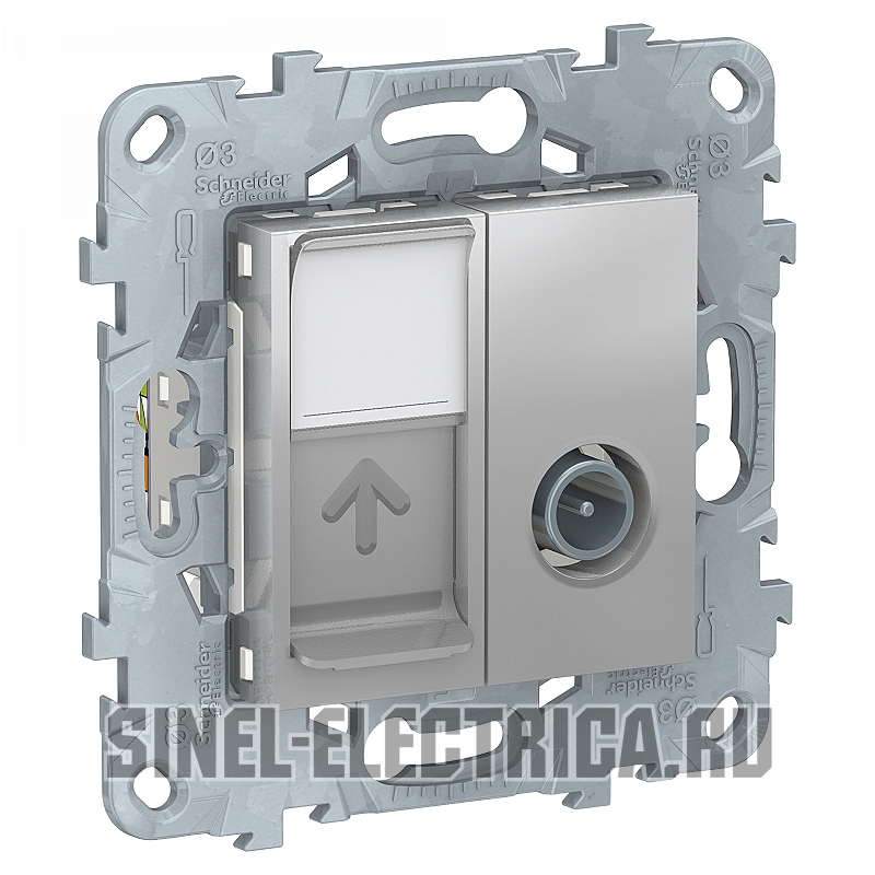 Розетка TV одиночкая + комп.RJ45 кат.6 Unica New (алюминий) Розетка TV одиночкая + комп.RJ45 кат.6 Unica New (алюминий)