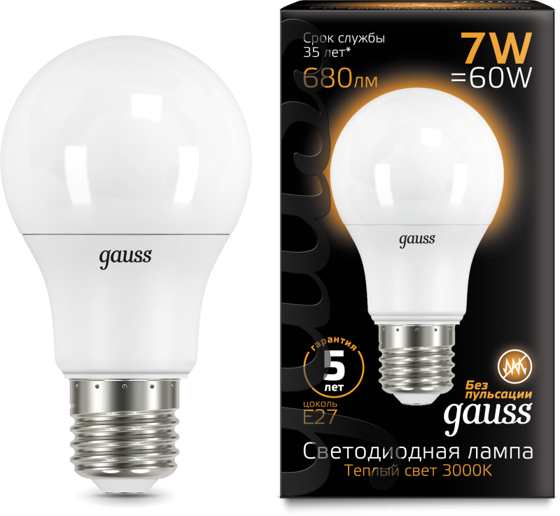  Gauss LED A60 E27 7W 2700K