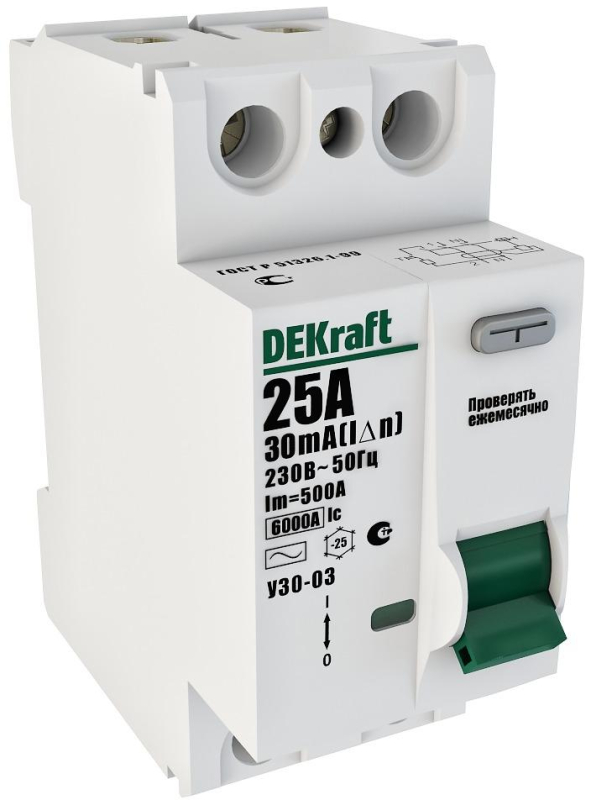 УЗО 2P 16А 10мА AC УЗО-03 6кА DEKraft УЗО 2P 16А 10мА AC УЗО-03 6кА DEKraft