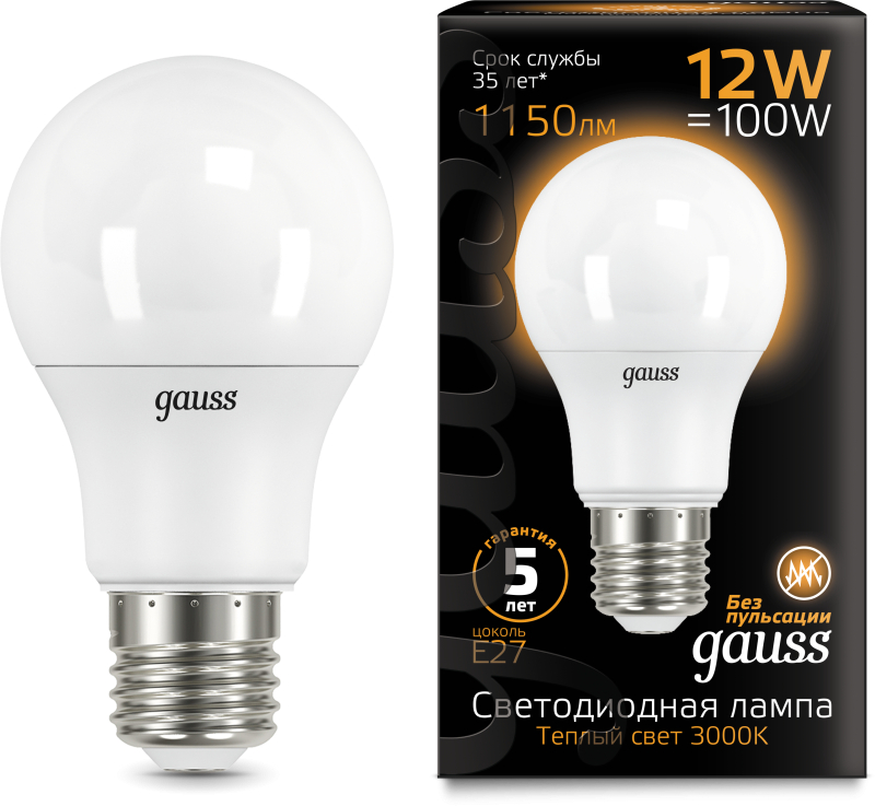  Gauss LED A60 globe 12W E27 2700K 1/10/40