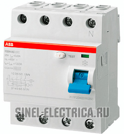 Выключатель дифференциального тока ABB 4 полюса F204 AC-63/0,3 Выключатель дифференциального тока ABB 4 полюса F204 AC-63/0,3