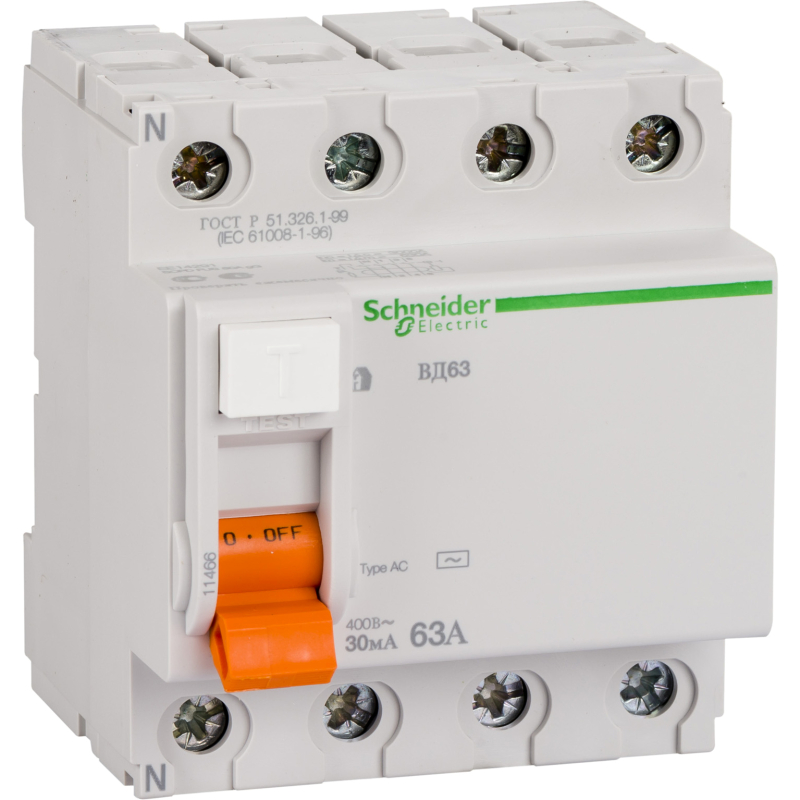 УЗО Schneider Electric ВД63 4П 63A 30MA УЗО Schneider Electric ВД63 4П 63A 30MA