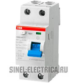 Выключатель дифференциального тока ABB 2 полюса F202 A-25/0,03