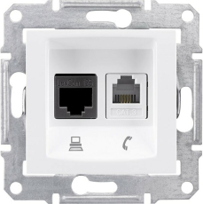 Телефонная + компьютерная розетка Sedna (RJ11 + RJ45) 5e, неэкранированная UTP (белый) Телефонная + компьютерная розетка Sedna (RJ11 + RJ45) 5e, неэкранированная UTP (белый)