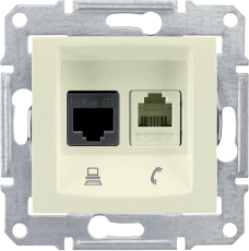 Телефонная + компьютерная розетка Sedna (RJ11 + RJ45) 5e, неэкранированная UTP (бежевый) Телефонная + компьютерная розетка Sedna (RJ11 + RJ45) 5e, неэкранированная UTP (бежевый)