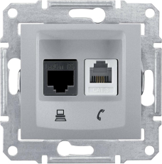 Телефонная + компьютерная розетка Sedna (RJ11 + RJ45) 5e, неэкранированная UTP (алюминий) Телефонная + компьютерная розетка Sedna (RJ11 + RJ45) 5e, неэкранированная UTP (алюминий)