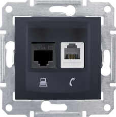 Телефонная + компьютерная розетка Sedna (RJ11 + RJ45) 5e, неэкранированная UTP (графит) Телефонная + компьютерная розетка Sedna (RJ11 + RJ45) 5e, неэкранированная UTP (графит)